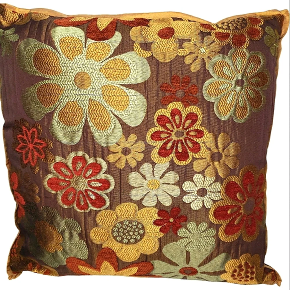 Vtg Tapestry Embroidered Dark Earthy Fall Floral Faux Suede Decorative Pier One